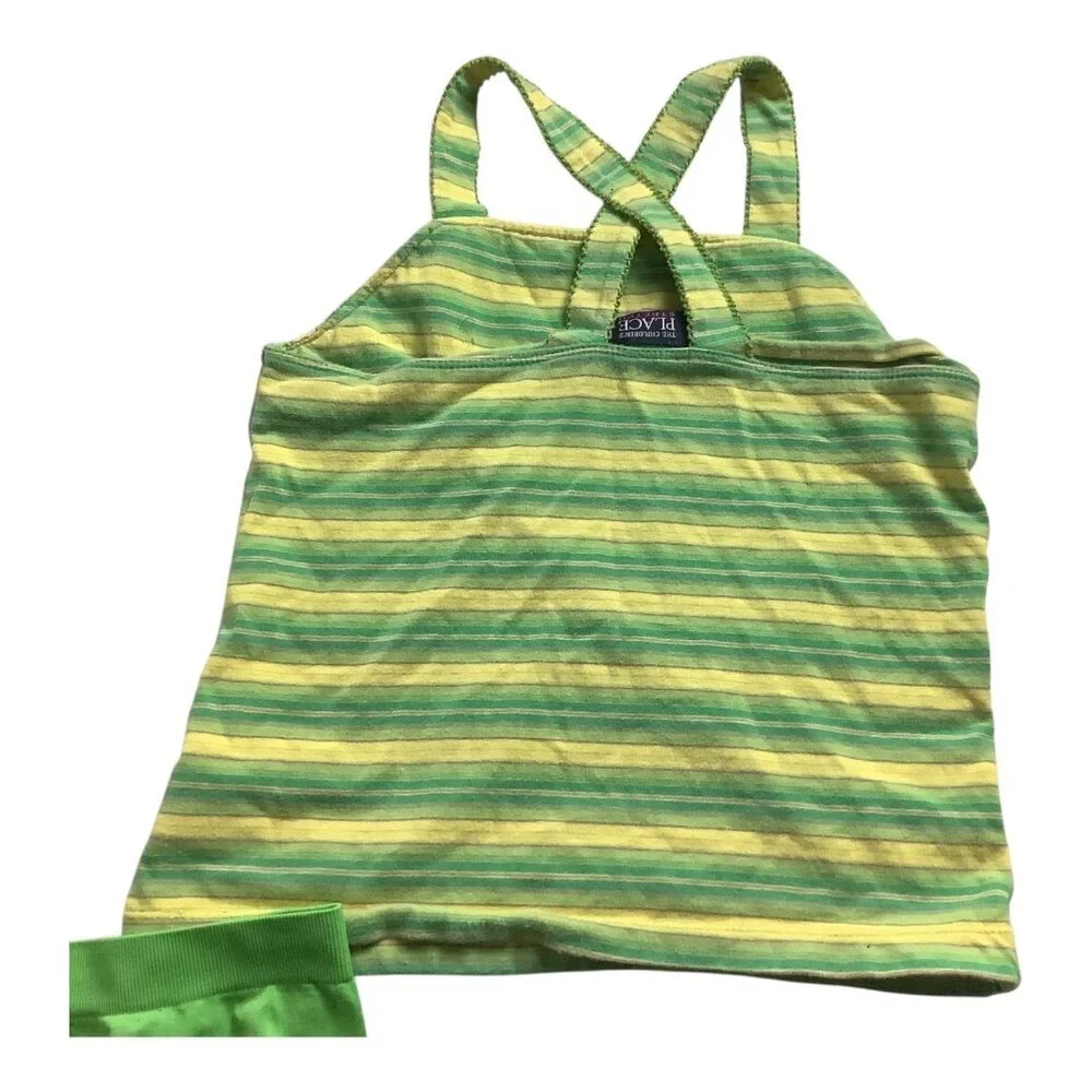 Girls Lot Of 3‎ Size 7/8 Green Stripe Tank Top T-Shirt & Capri Leggings